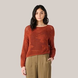 Dex Floral Crochet Sweater Women's Rust Loose Knit Flowers